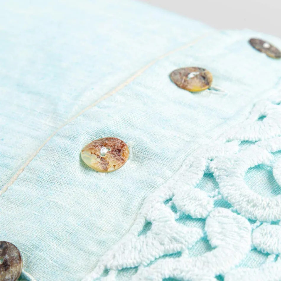 Pillowcase in Colored Linen, Poema Lace and Italian Luxury Piping - Stego Viadurini