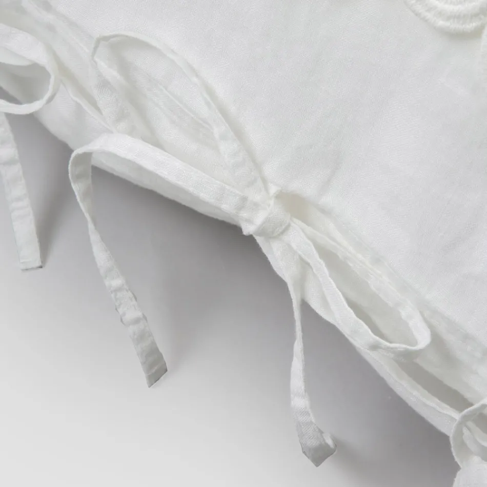 Linen Pillowcase with Armonia Lace and Powder Laces or Back - Masone Viadurini