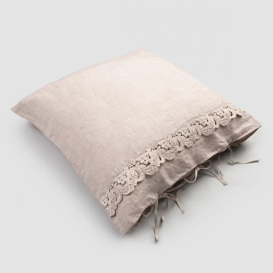 Linen Pillowcase with Armonia Lace and Powder Laces or Back - Masone Viadurini