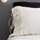 Linen Pillowcase with Poema Lace and Butter or Black Laces Made in Italy - Masone Viadurini