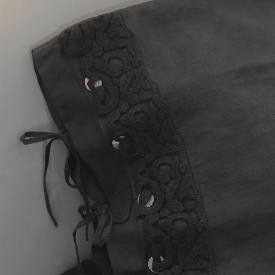 Linen Pillowcase with Poema Lace and Butter or Black Laces Made in Italy - Masone Viadurini