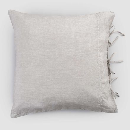 Chalk or Retro Light Linen Pillowcase with Square Design Ties - Prisco Viadurini