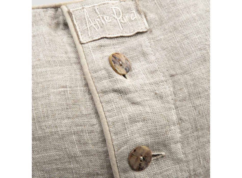 Heavy Linen Pillowcase with Agoya Button Decoration and Piping - Mediterranean Viadurini