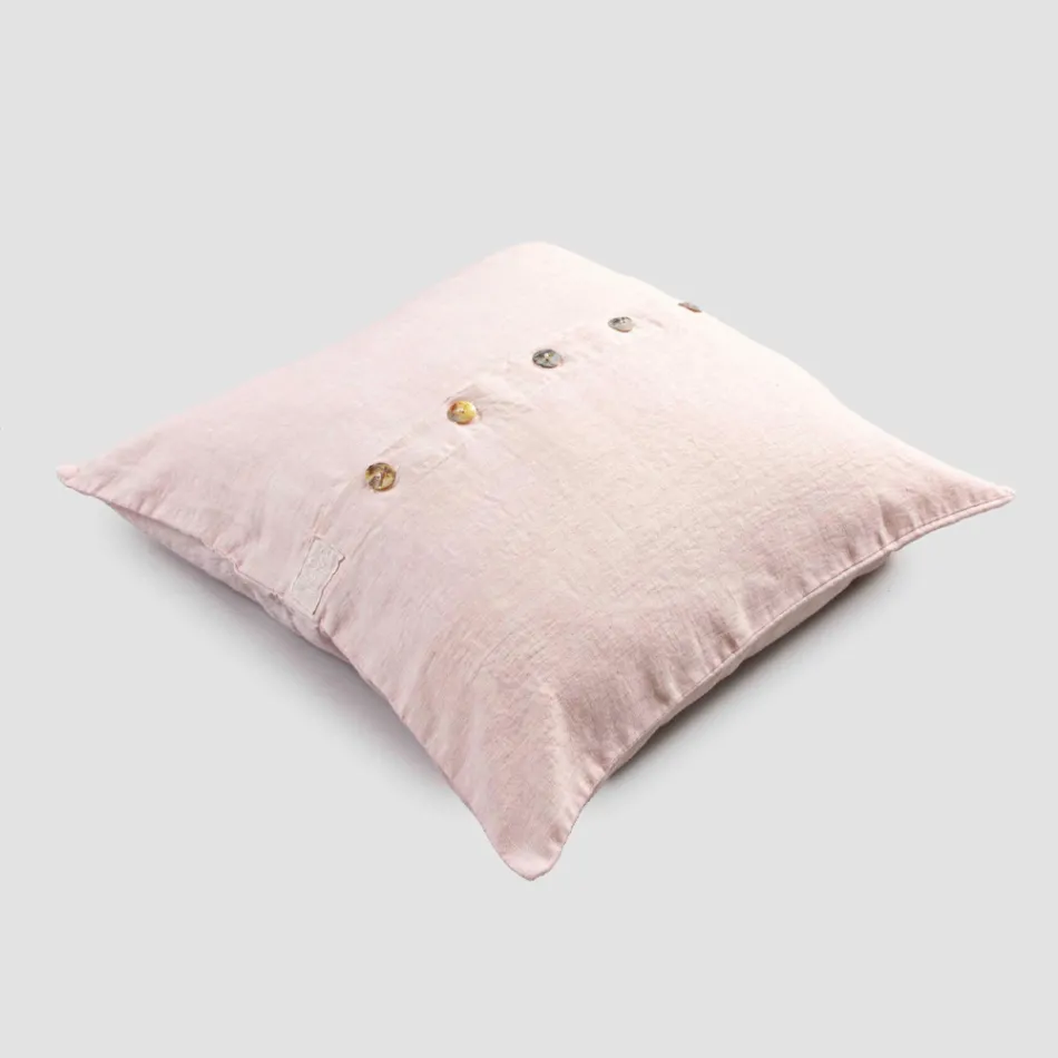 Square Pillowcase in Colored Linen with Agoya Mother-of-Pearl Buttons - Mediterranean Viadurini