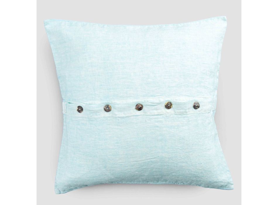 Square Pillowcase in Colored Linen with Agoya Mother-of-Pearl Buttons - Mediterranean Viadurini