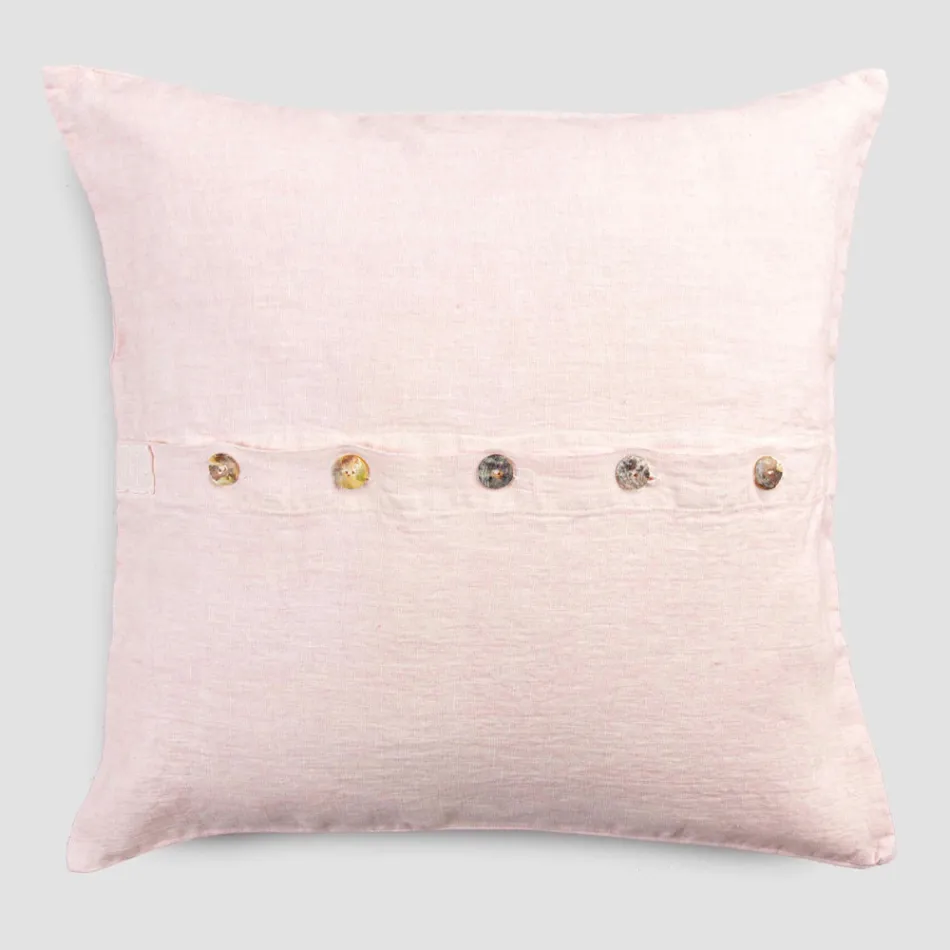 Square Pillowcase in Colored Linen with Agoya Mother-of-Pearl Buttons - Mediterranean Viadurini