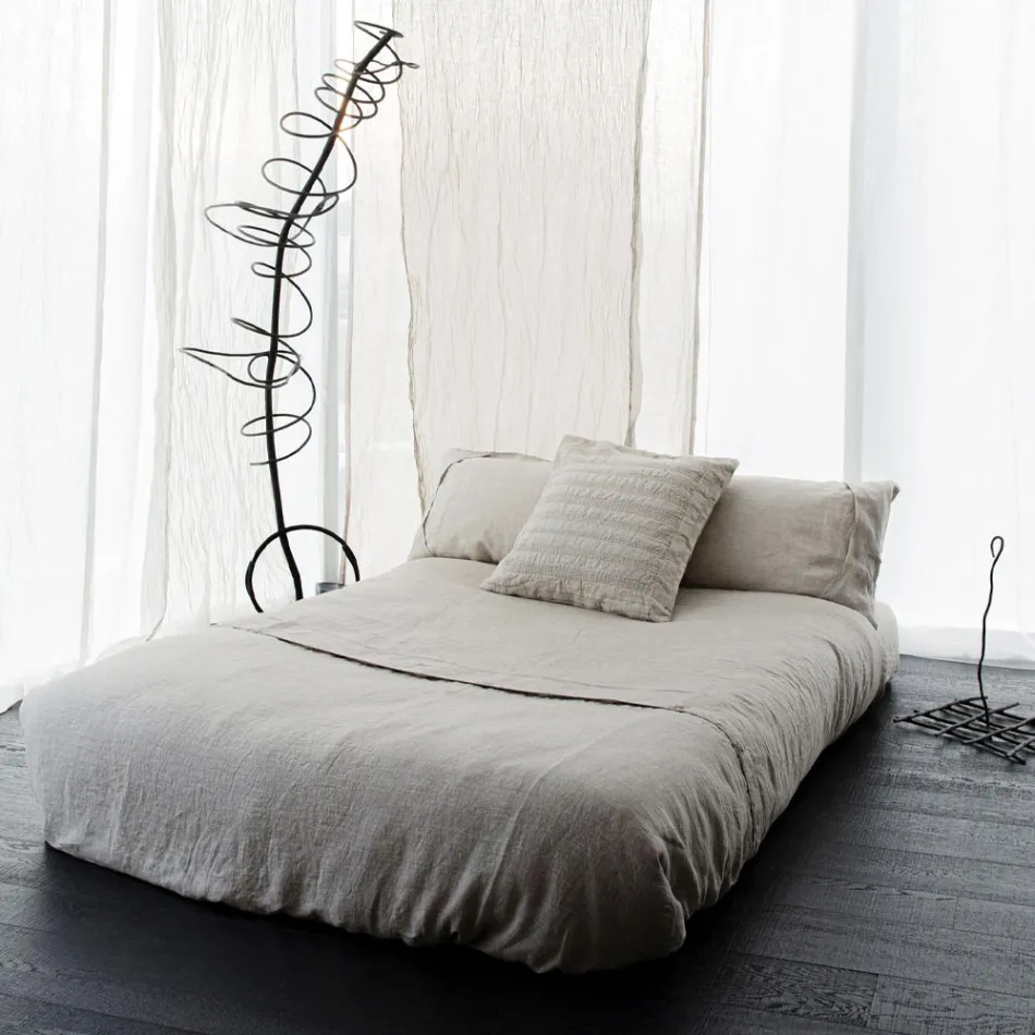 Square Pillowcase in Chalk Linen or Retro Decoration with Sphere Embroidery and Frame - Elbow Viadurini