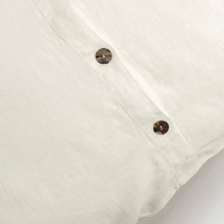 Square Pillowcase in Heavy Colored Linen with Agoya Buttons - Mediterranean Viadurini