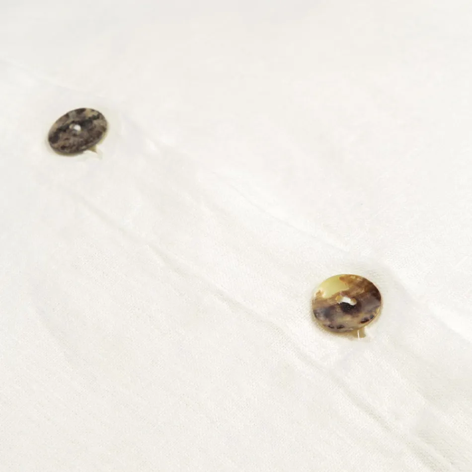 Square Pillowcase in Heavy Colored Linen with Agoya Buttons - Mediterranean Viadurini