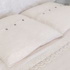 Square Pillowcase in Heavy Colored Linen with Agoya Buttons - Mediterranean Viadurini