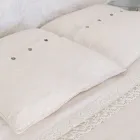 Square Pillowcase in Heavy Colored Linen with Agoya Buttons - Mediterranean Viadurini