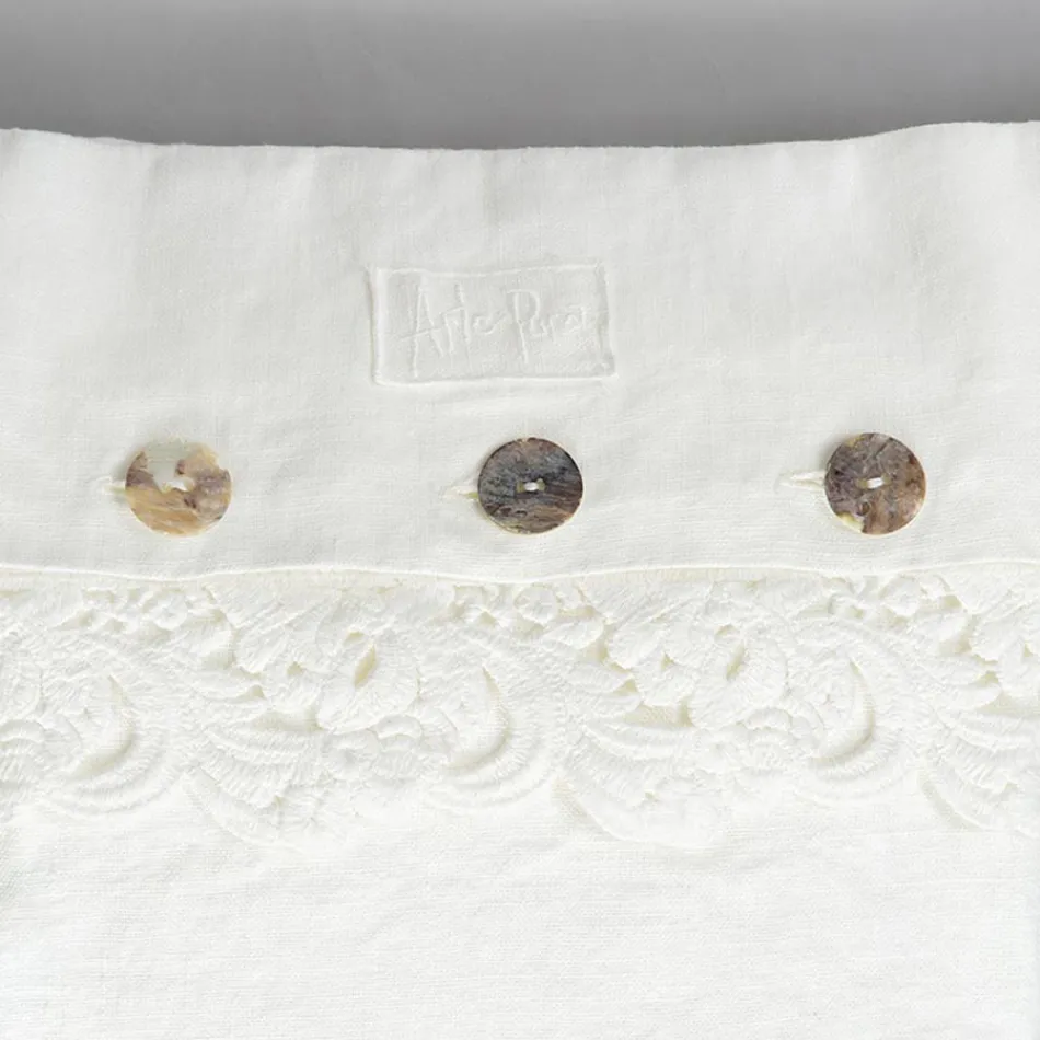 Square Pillowcase in Dusty or Retro Linen with Buttons and Armonia Lace - Logos Viadurini