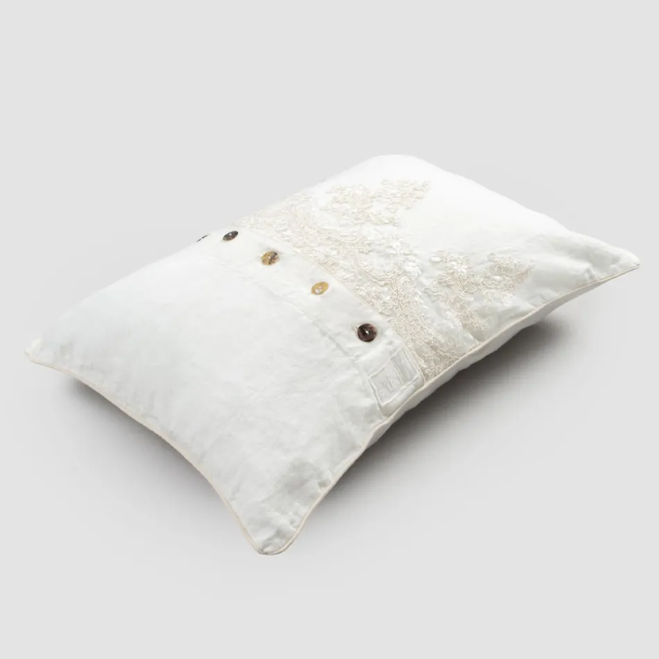 Rectangular Pillowcase with Elegant Lace in White Linen Design for Bed - Gioiano Viadurini
