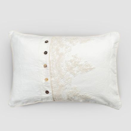 Rectangular Pillowcase with Elegant Lace in White Linen Design for Bed - Gioiano Viadurini