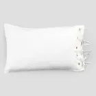 Rectangular Bed Pillowcase in White or Black Linen with Buttons and Laces - Agora Viadurini