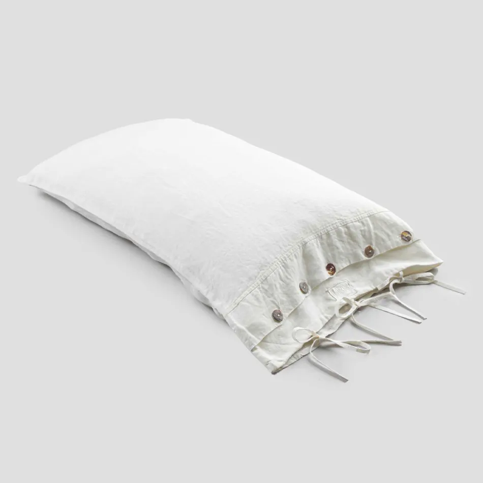 Rectangular Bed Pillowcase in White or Black Linen with Buttons and Laces - Agora Viadurini