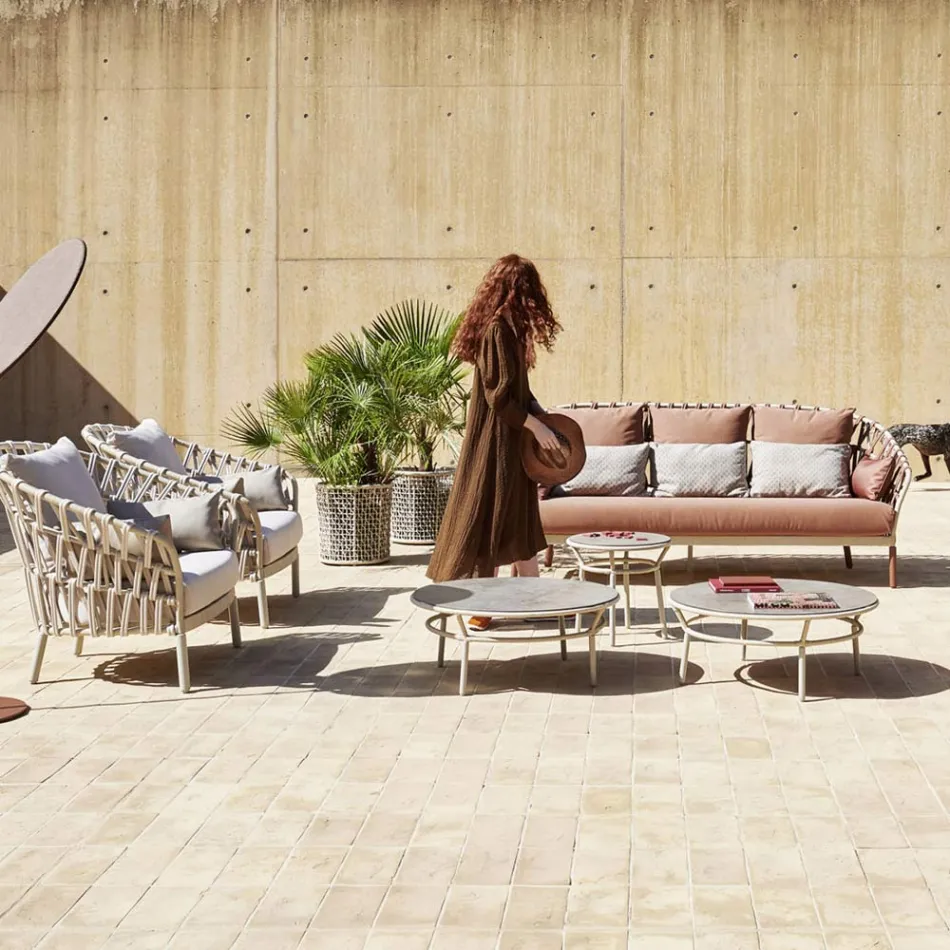 Planter with Aluminum Structure and Beige Weave - Emma by Varaschin Viadurini