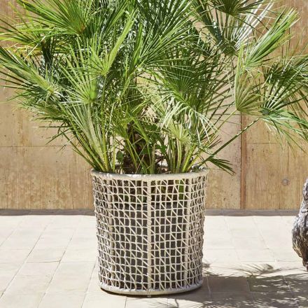 Planter with Aluminum Structure and Beige Weave - Emma by Varaschin Viadurini
