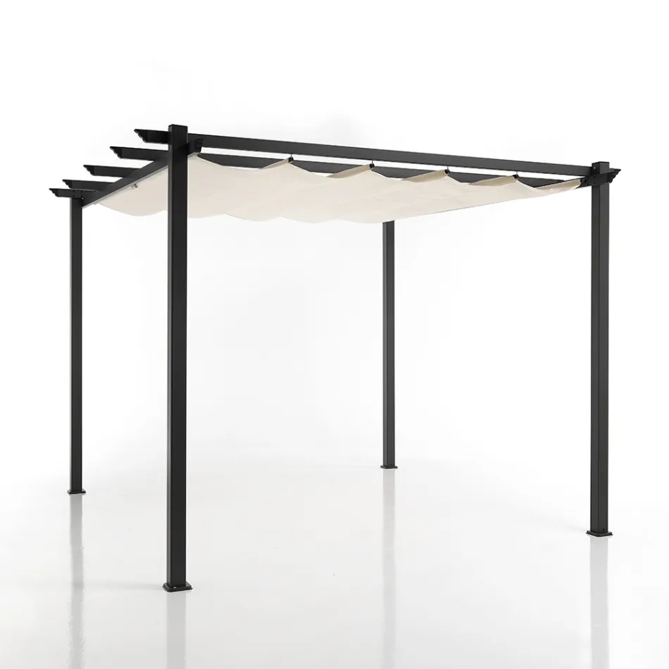 Gazebo in Epoxy Powder Painted Aluminum and Sliding Cloth - Manger Viadurini