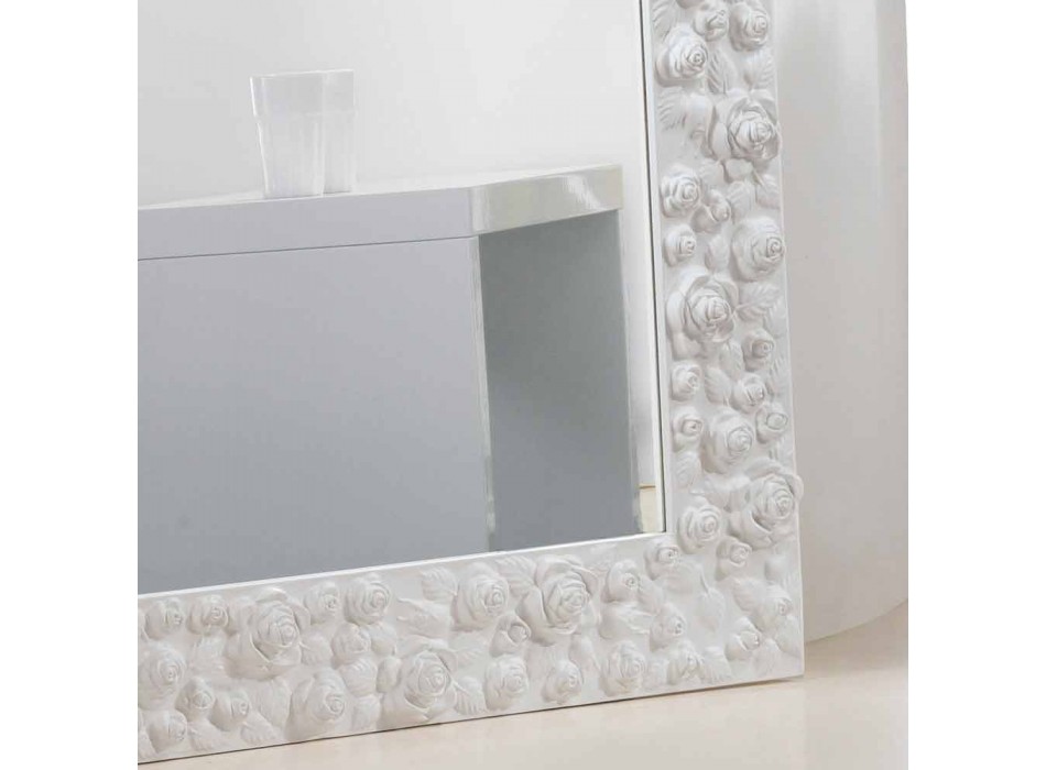 Large white floor / wall mirror with Flower wooden frame Viadurini