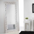 Large white floor / wall mirror with Flower wooden frame