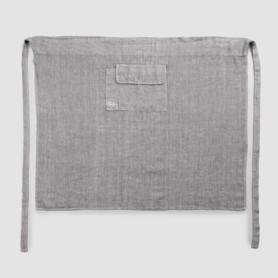 Anthracite Gray Linen Kitchen Apron Low Model with Pocket - Flick Viadurini