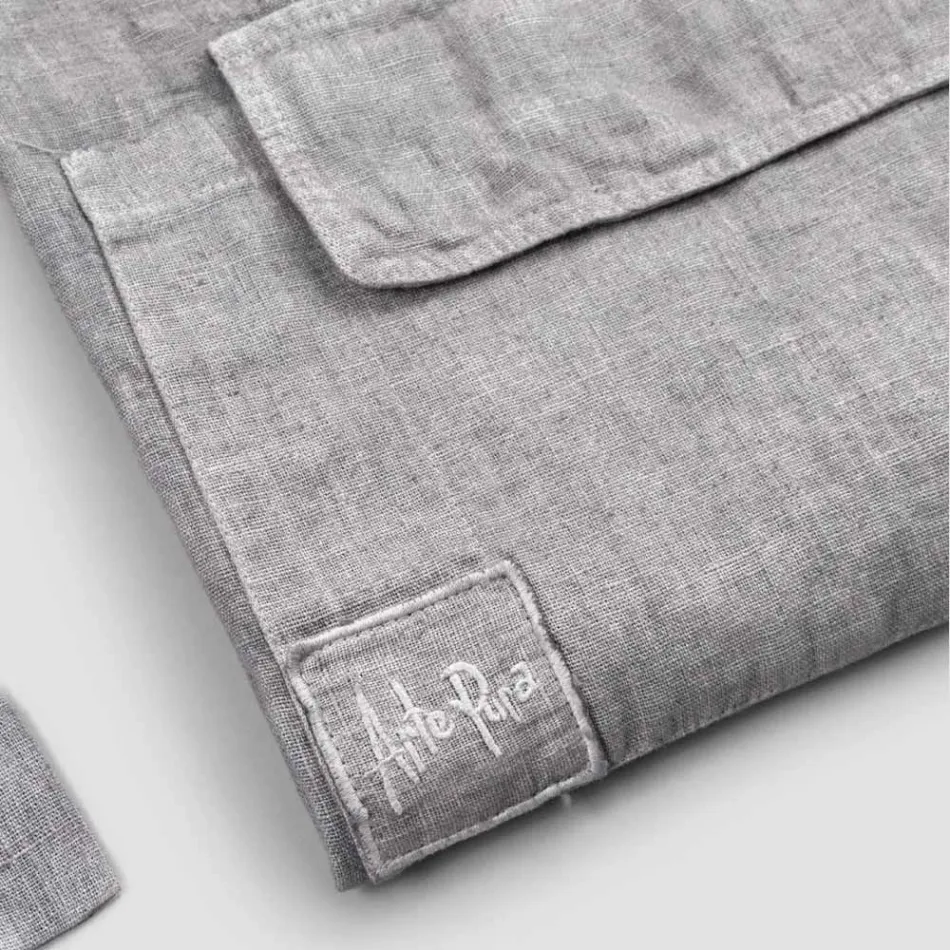 Anthracite Gray Linen Kitchen Apron Low Model with Pocket - Flick Viadurini