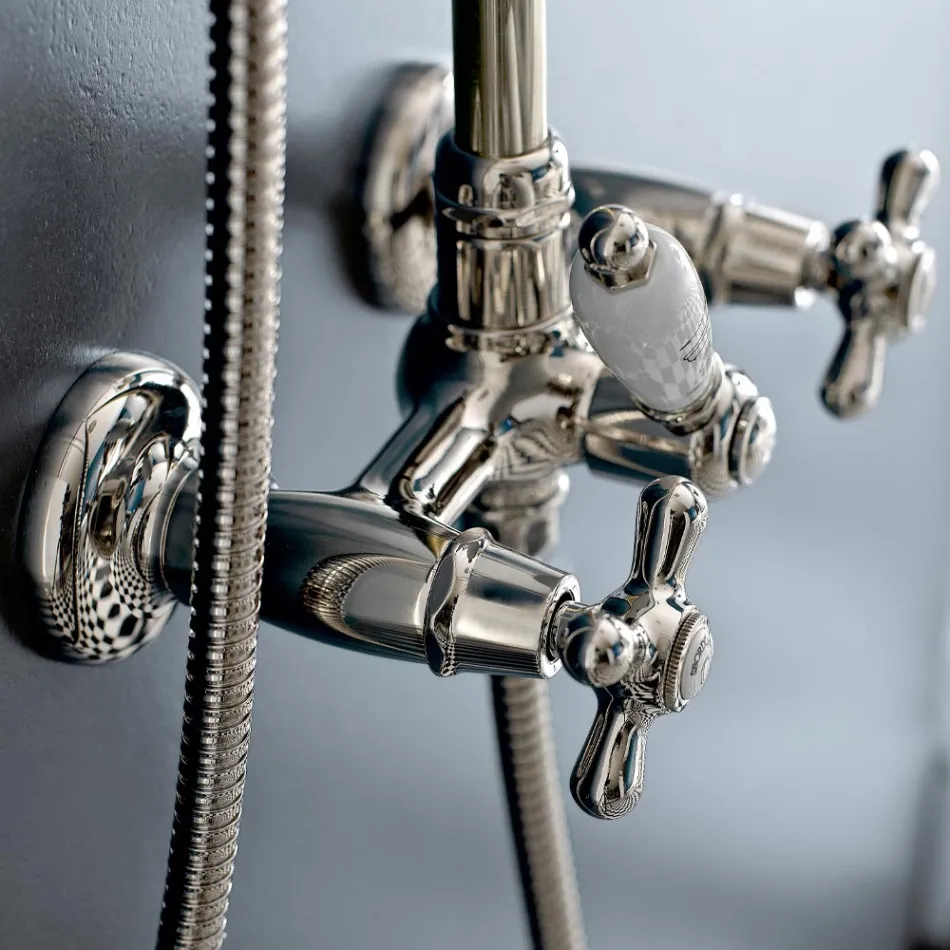 Classic Duplex Shower Group in Brass with 3 Sizes Shower Head - Ercolina Viadurini