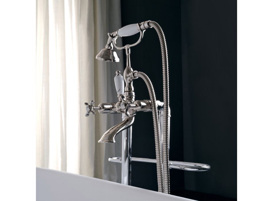Floor standing bathtub set with towel rail and hand shower Made in Italy - Turin Viadurini