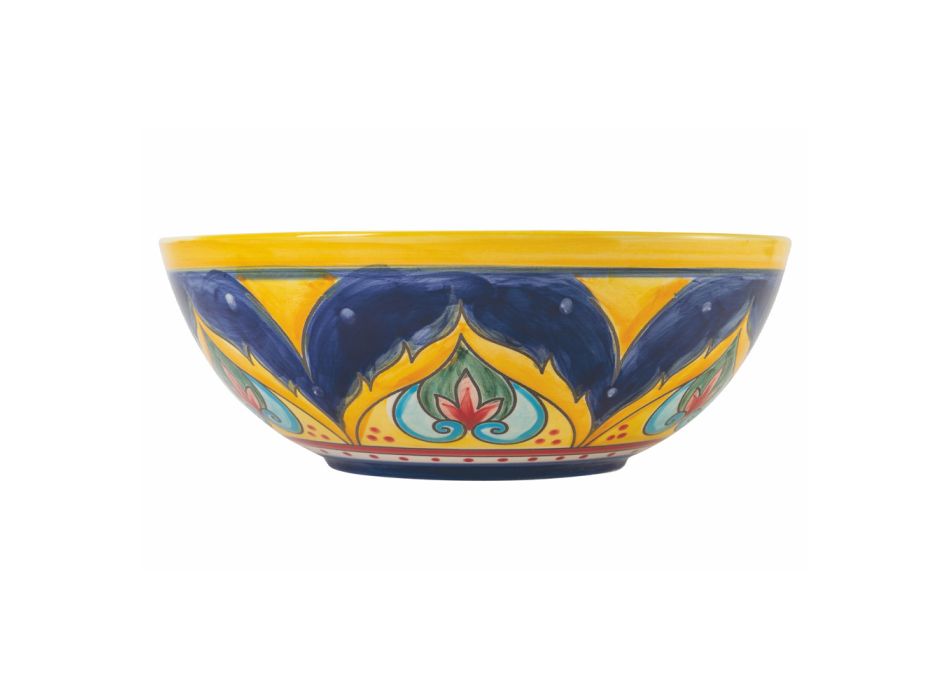 Round Design Salad Bowl in Colored Dolomite with Decorations - Cabria Viadurini