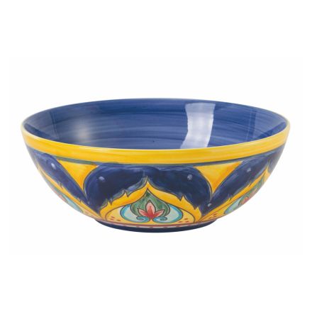 Round Design Salad Bowl in Colored Dolomite with Decorations - Cabria Viadurini