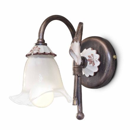 Wall Lamp Antique Metal, Ceramic and Glass Floral Design - Vicenza Viadurini