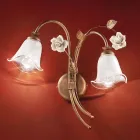 Wall Lamp 2 Lights in Iron and Glass with Rose in Ceramic - Siena Viadurini