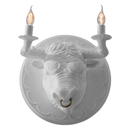 Wall Lamp with 2 Lights in Ceramic Design in the Shape of a Bull - Marrena Viadurini