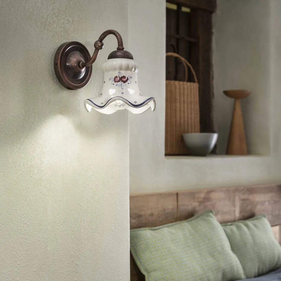 Rustic style ceramic pendant light Chieti by Ferroluce Viadurini