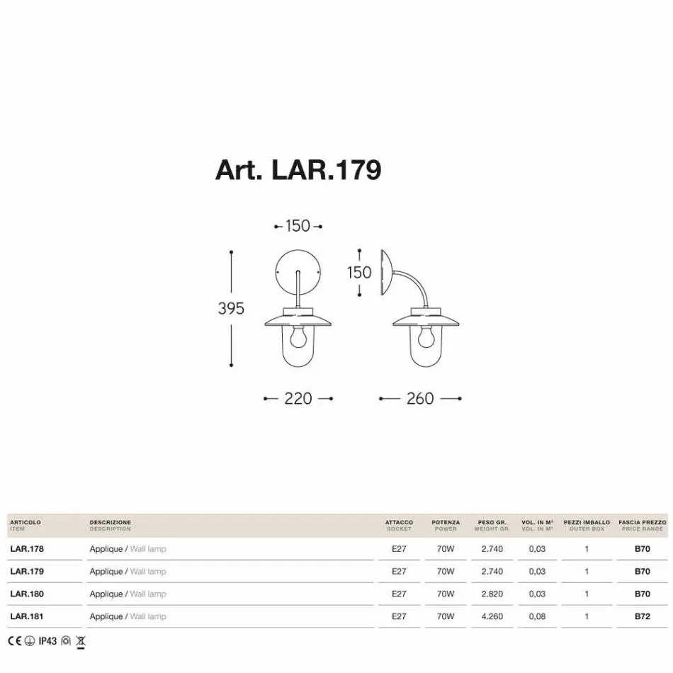 Wall lamp La Traviata copper, glass, antique brass Viadurini