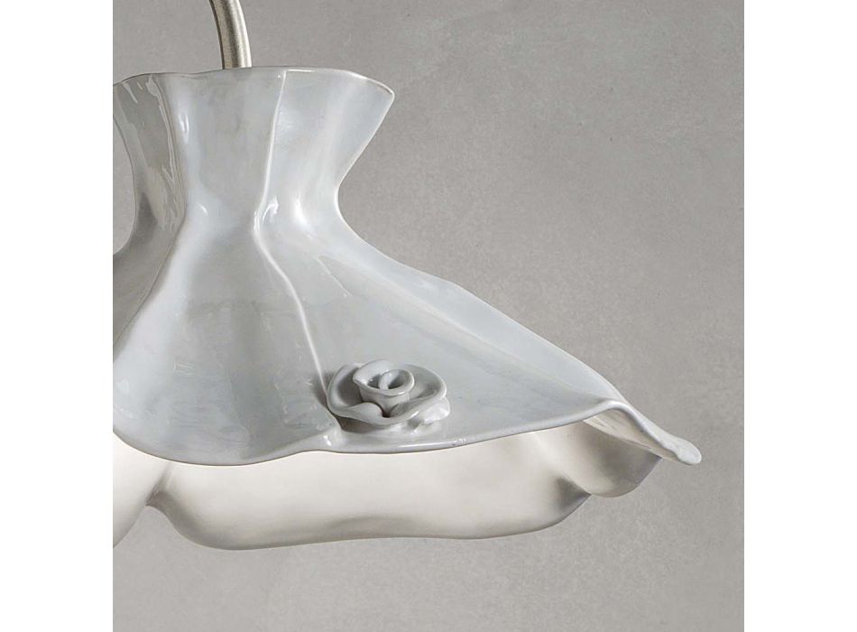 Handmade Ceiling Lamp in Glossy Ceramic Design with Roses - Lecco Viadurini