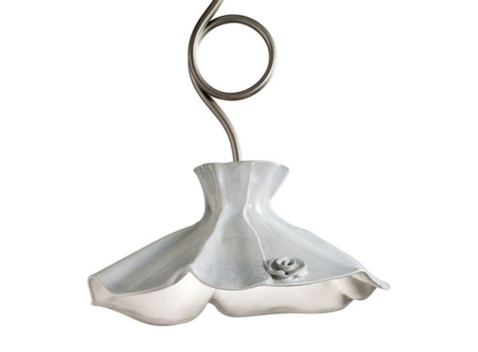 Handmade Ceiling Lamp in Glossy Ceramic Design with Roses - Lecco Viadurini