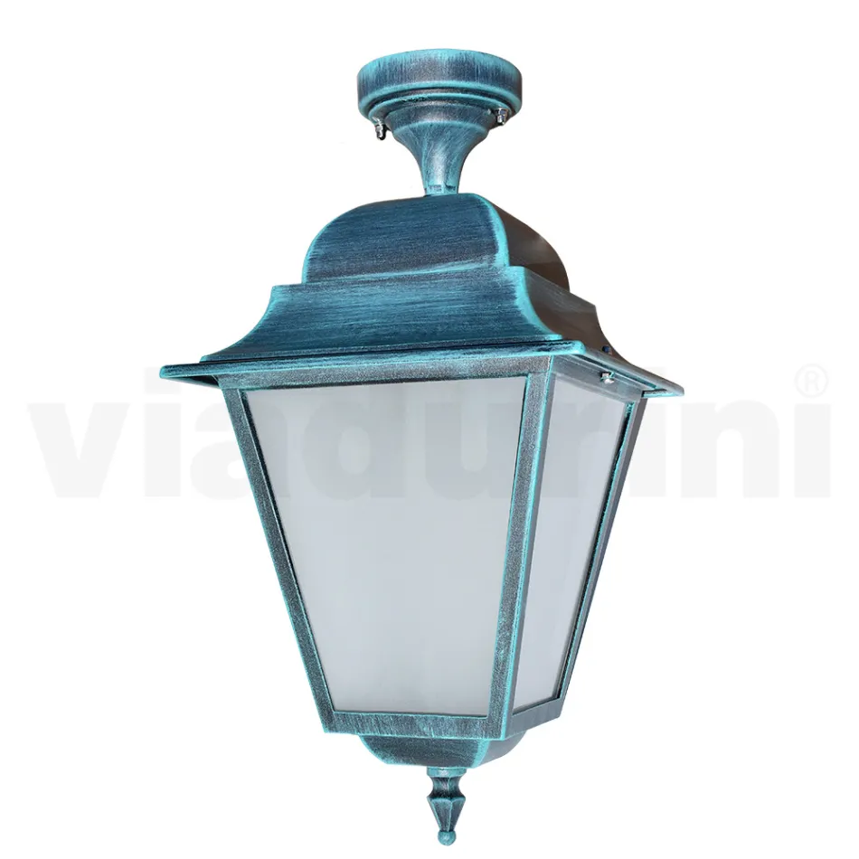 Outdoor Ceiling Lamp in Aluminum and Sandblasted Glass - Alchemist Viadurini