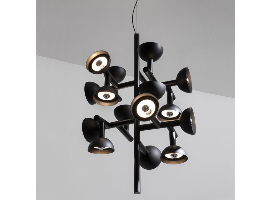 Suspension Lamp 16 Lights Design in White or Black -Celio Aluminum Viadurini