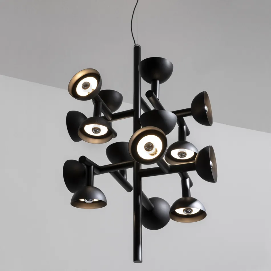 Suspension Lamp 16 Lights Design in White or Black -Celio Aluminum Viadurini