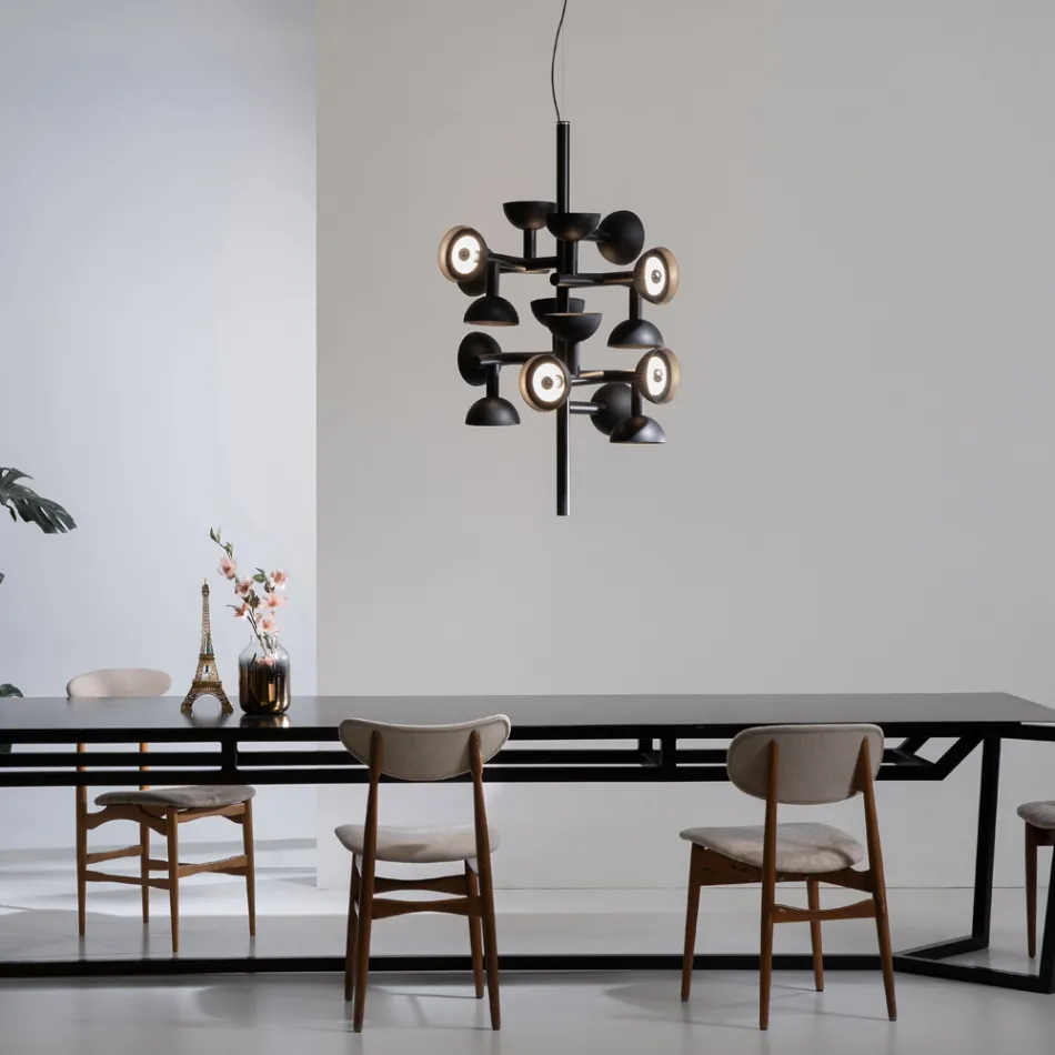 Suspension Lamp 16 Lights Design in White or Black -Celio Aluminum Viadurini