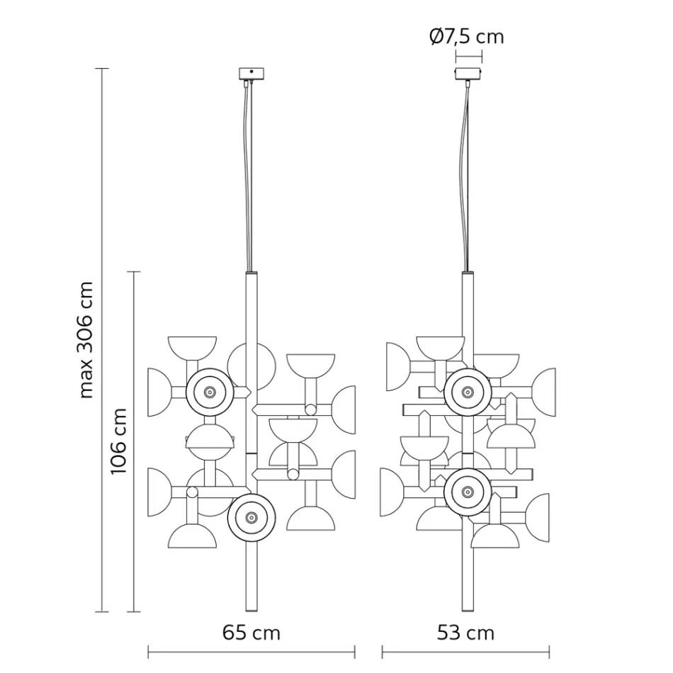 Suspension Lamp 16 Lights Design in White or Black -Celio Aluminum Viadurini