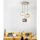 Suspension Lamp 3 Lights in Colored Blown Glass and Metal - Trissa Viadurini