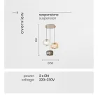 Suspension Lamp 3 Lights in Colored Blown Glass and Metal - Trissa Viadurini