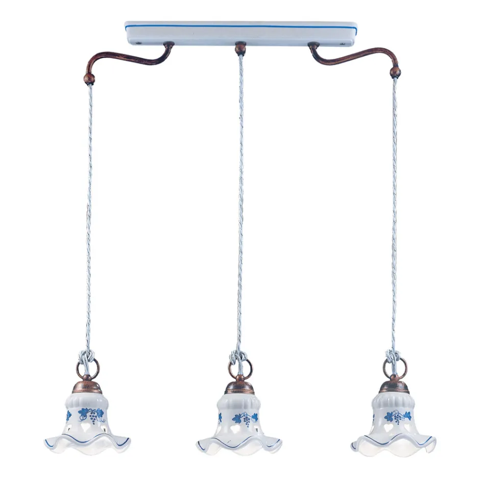 Suspension Lamp 3 Lights Vintage Handcrafted Iron and Ceramic - Chieti Viadurini