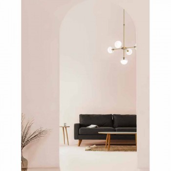 5 Lights Suspension Lamp in Natural Brass and Glass - Molecola by Il Fanale