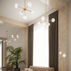 5 Lights Suspension Lamp in Natural Brass and Glass - Molecola by Il Fanale Viadurini