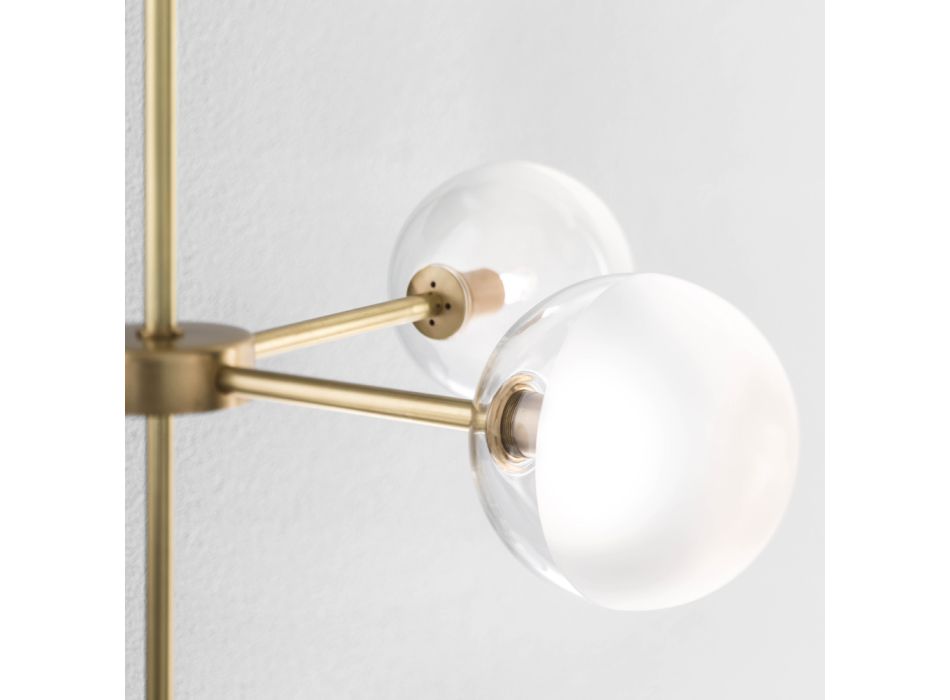 5 Lights Suspension Lamp in Natural Brass and Glass - Molecola by Il Fanale Viadurini