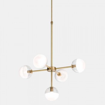 5 Lights Suspension Lamp in Natural Brass and Glass - Molecola by Il Fanale